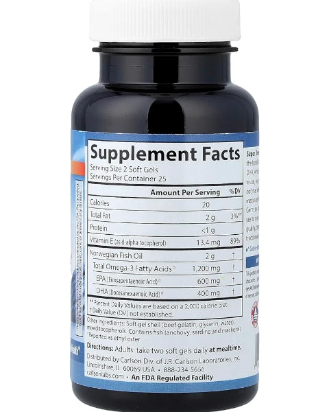 Carlson - Super Omega-3 Gems, 1200 mg Omega-3s, 50 soft gels