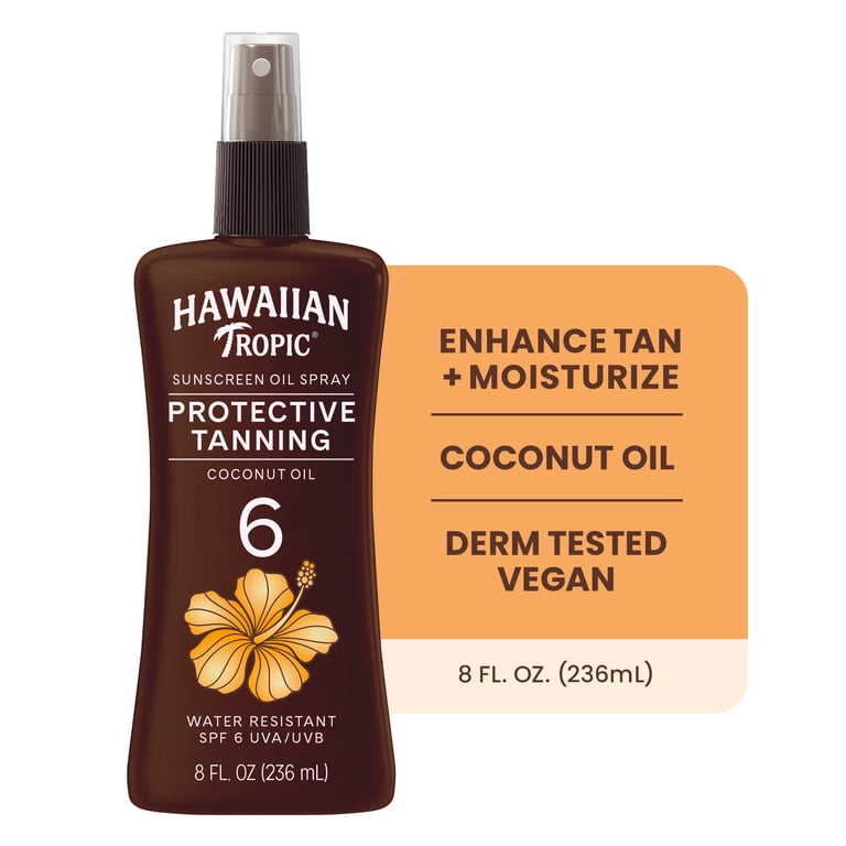 Hawaiian Tropic Island Tanning Sunscreen Oil Spray, SPF 6, Moisturize Coconut Oil