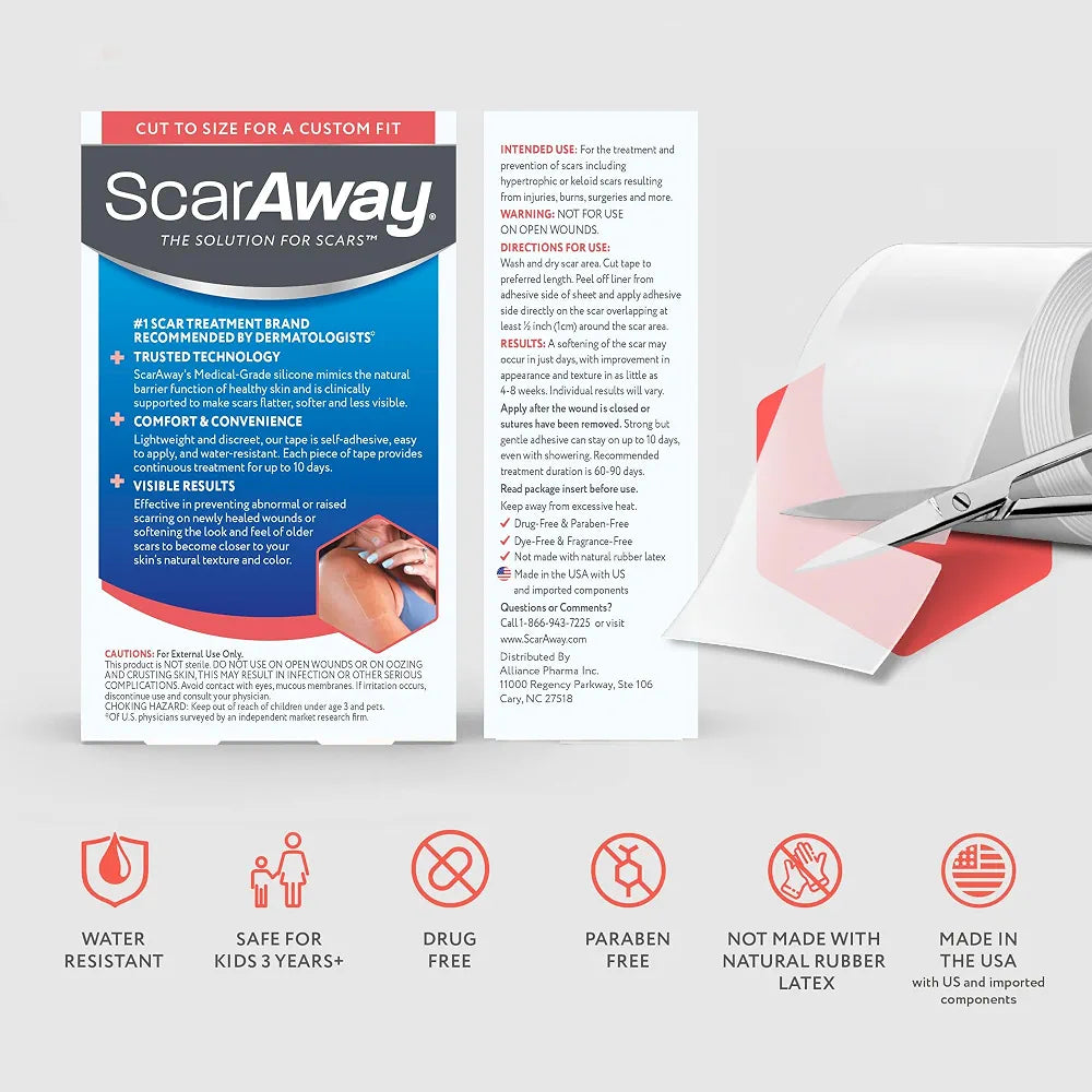 ScarAway Clear Silicone Scar Tape, Medical-Grade Cut-to-Size Silicone Strip