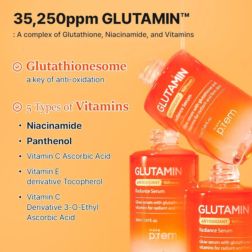 MAKE P:REM Glutamin Antioxidant Radiance Serum, Dark Spot Serum with Glutathione & Vitamins