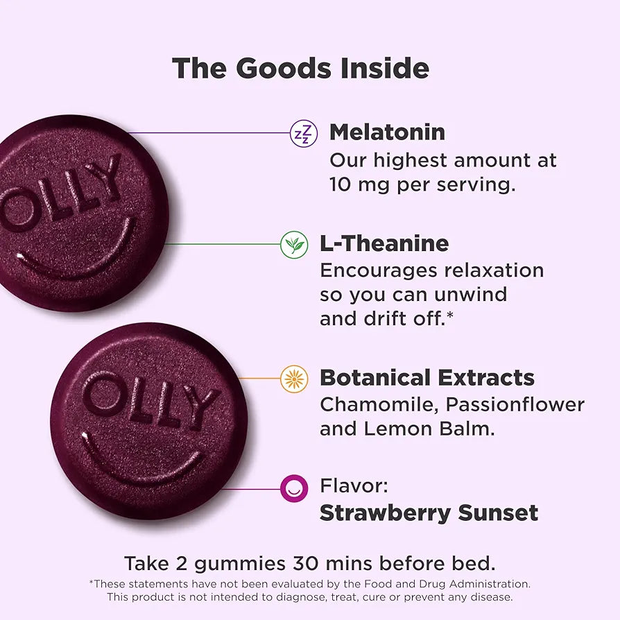 OLLY
Sleep, Maximum Strength, Strawberry Sunset, 70 Gummies