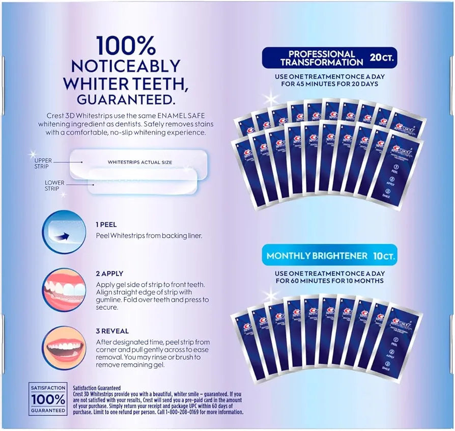 Crest 3D White 40 Professional Teeth Whitening Strips & 20 Monthly Brightener
