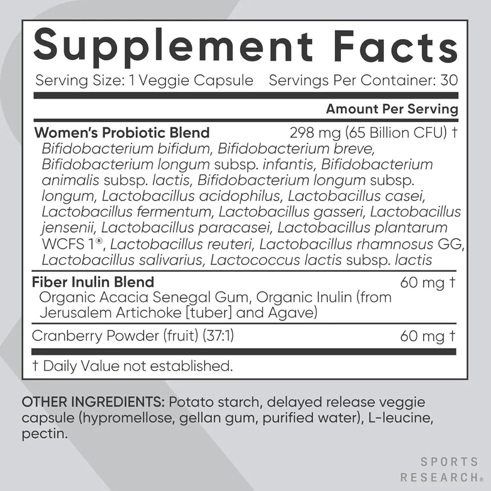 Sports Research Women's Probiotics with Prebiotics, 65 Billion CFU - 30 capsules