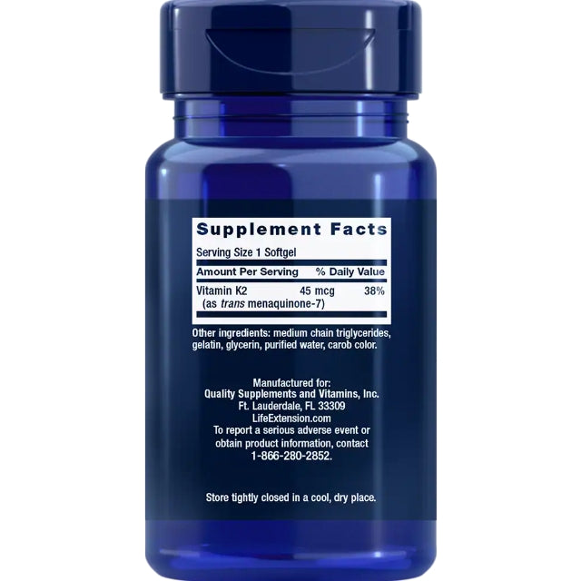 Life Extension Mega Vitamin K2 High Potency for Strong Bones -90 softgels