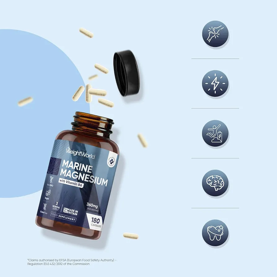 Weightworld Marine Magnesium with Vitamin B6 | 180 Vegan Capsules