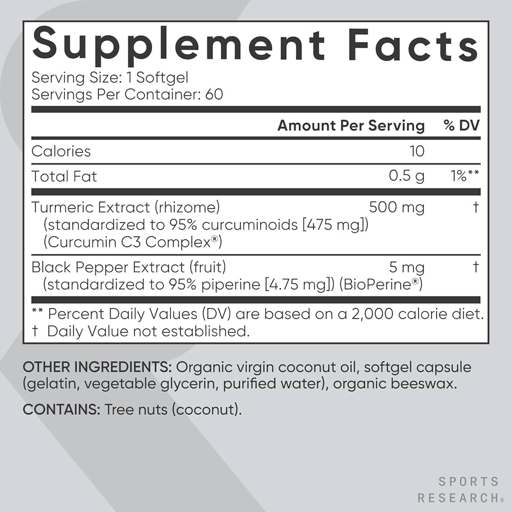 Sports Research Turmeric Curcumin C3 Complex-60 Count Softgels