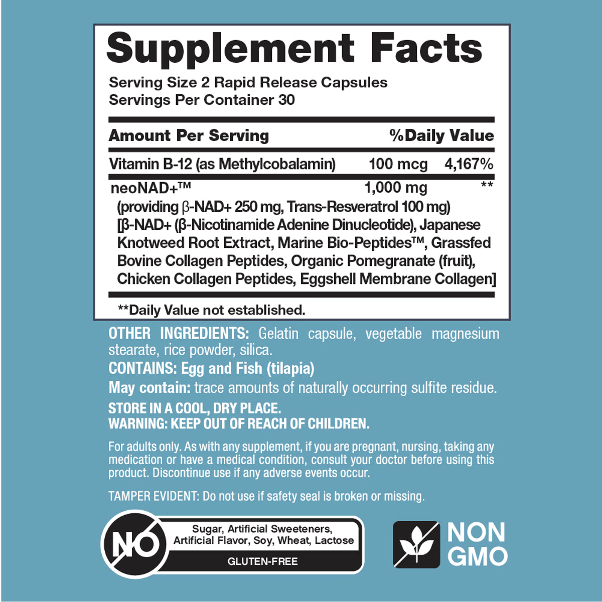 NeoCell NAD+ Resveratrol Supplement with Multi Collagen Bio-Peptides
1,000mg | 60 Capsules