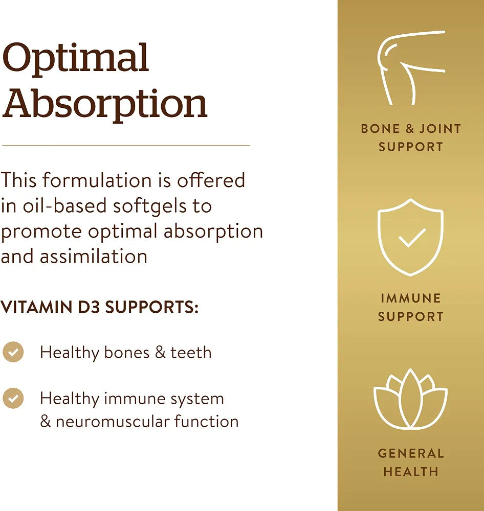 Solgar Vitamin D3 (Cholecalciferol) 125 mcg (5000 IU), 100 Softgels