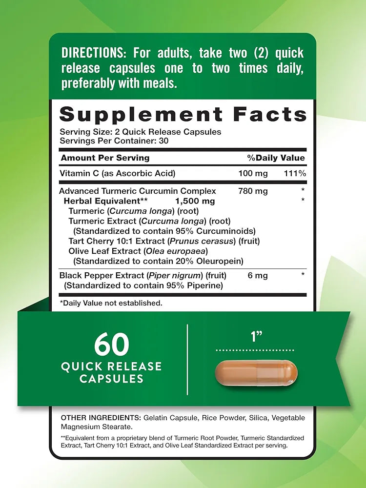 Nature's Truth Turmeric Curcumin 1500 mg | 60 Capsules