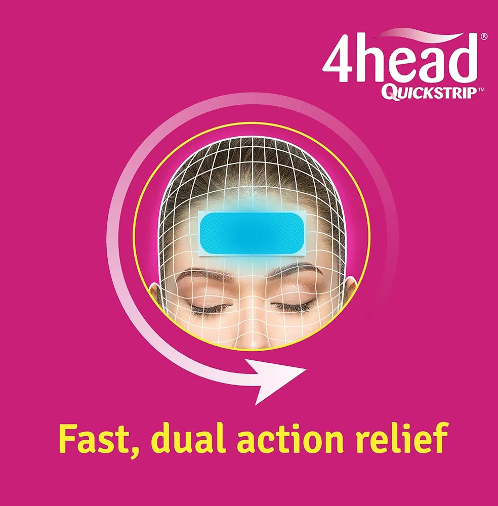 4Head Quickstrip Headache and Migraine Relief Strips - Pack of 4