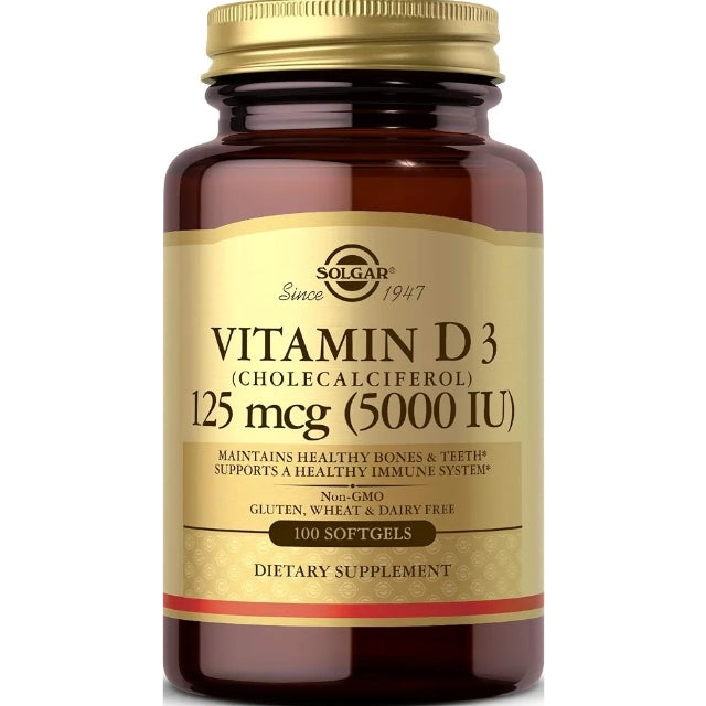 Solgar Vitamin D3 (Cholecalciferol) 125 mcg (5000 IU), 100 Softgels