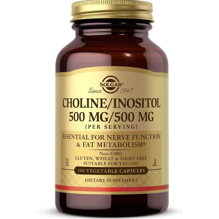 Solgar Choline/Inositol 500 mg/500 mg, 100 Vegetable Capsules- 50 Servings