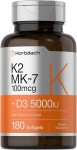 Horbäach Vitamin D3 K2 | 5000iu of Vitamin D & 100mcg MK-7 Complex | 180 Softgel Capsules product-image